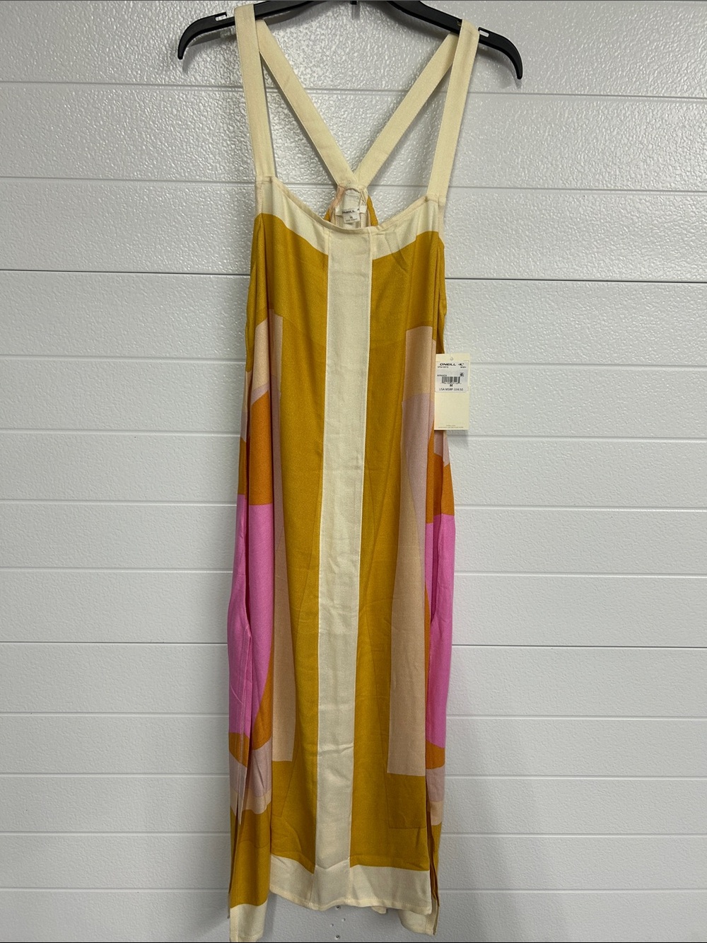 NEW WITH TAGS: O'Neill Mustard Yellow Cream Pink Colorblock Maxi Dress